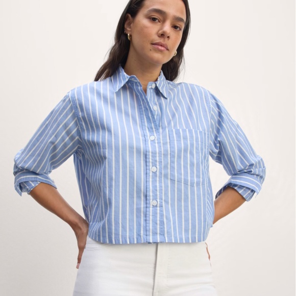 The Way-Short Shirt in Silky Cotton, M, Mariner Blue Stripe - Picture 3 of 3